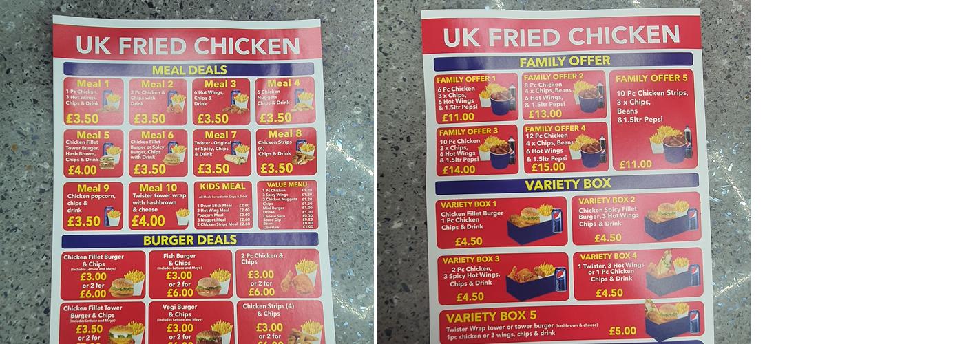 UKFC Fried Chicken Menu
