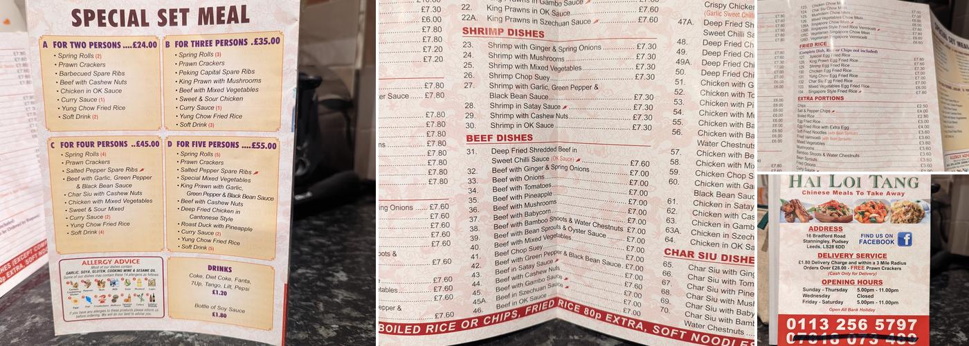 Hai Loi Tang Chinese Takeaway Menu