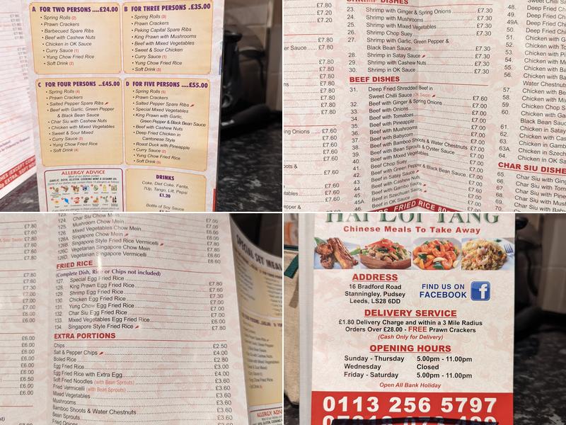 Hai Loi Tang Chinese Takeaway Menu