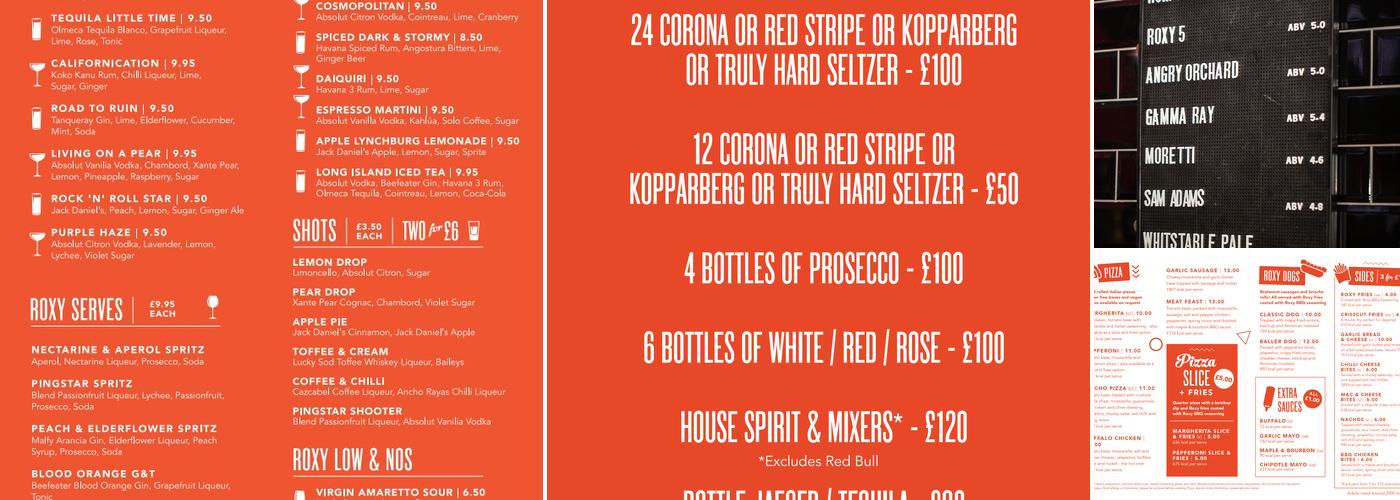 Roxy Ball Room Leeds Merrion Street Menu