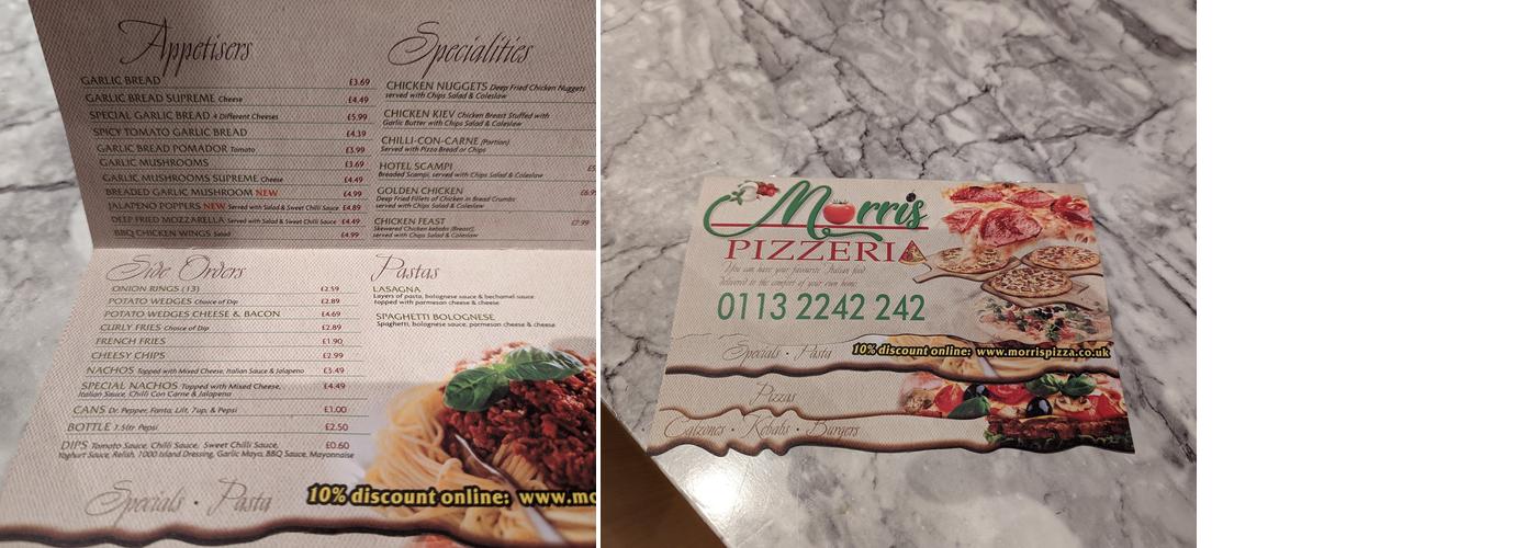 Morris Pizza, Leeds Menu