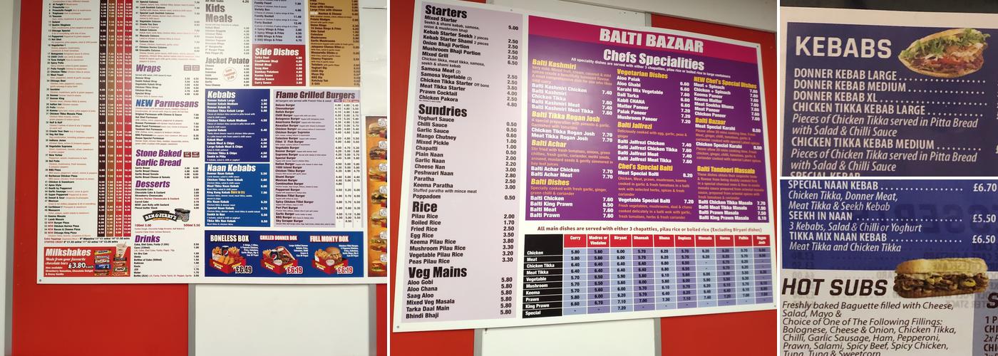 Chicago Pizza & Balti Bazar Menu