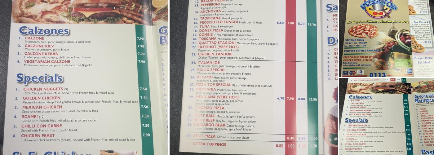 Pizza Top Menu