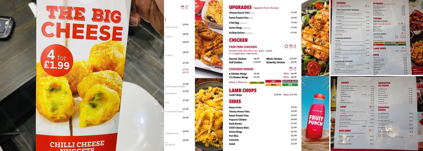 Frankster's Burgers Leeds - Cardigan Fields - Kirkstall Menu