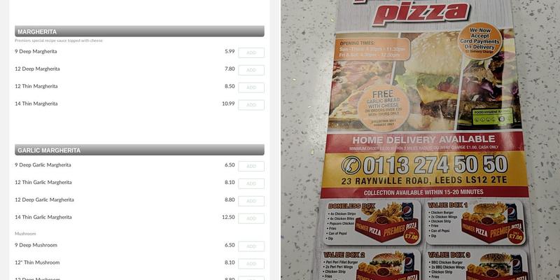 Premier pizza Menu