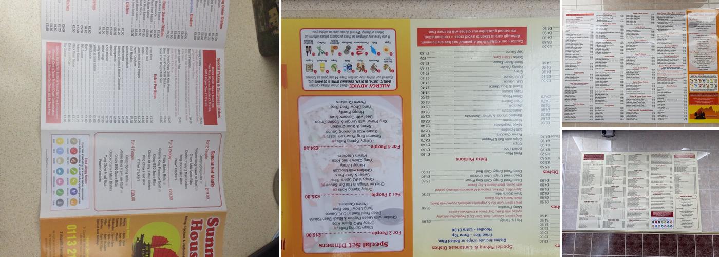 Sunny House Chinese Takeaway Menu