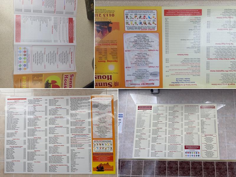 Sunny House Chinese Takeaway Menu