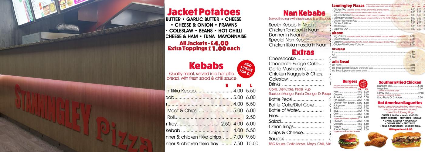 Stanningley Pizzas Menu