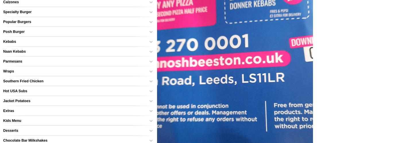 Posh Nosh Fast Food Menu