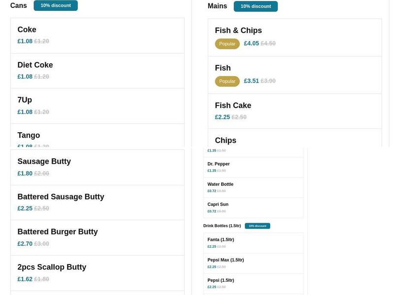 Whingate Fisheries & Fast Food Menu