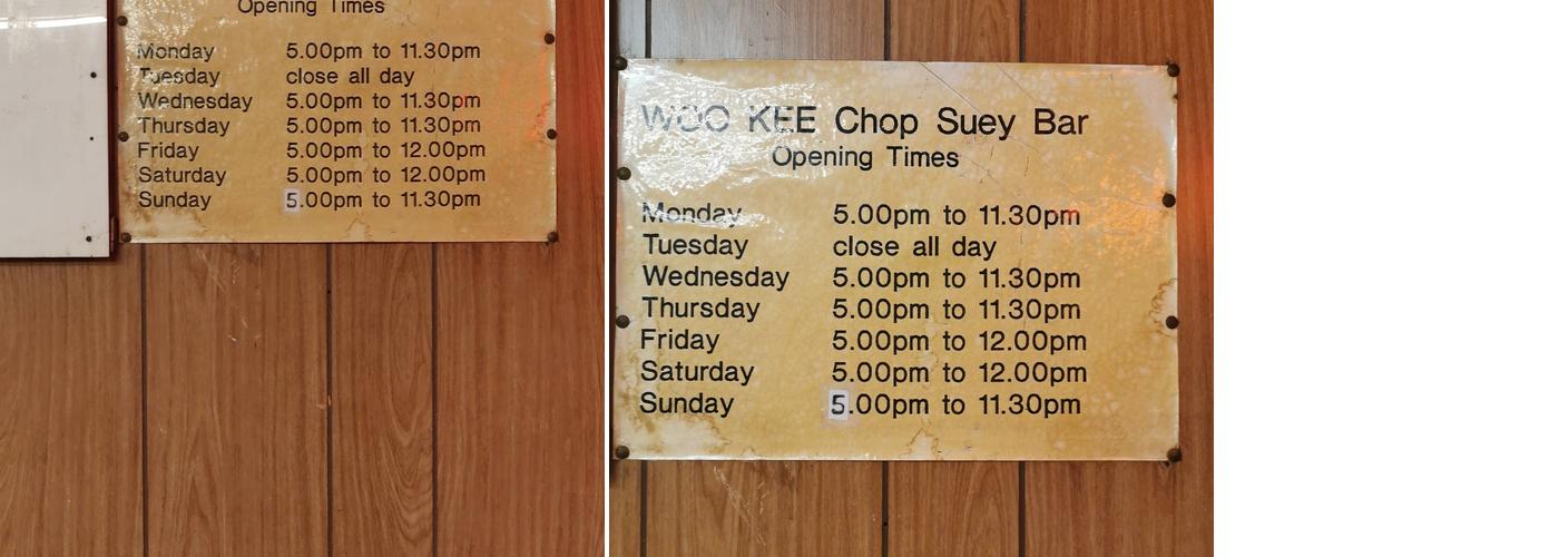 Woo-Kee Chop Suey Bar Menu