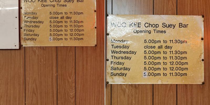 Woo-Kee Chop Suey Bar Menu