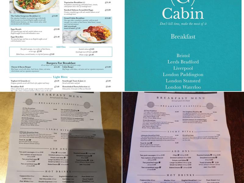 Cabin Bar Menu