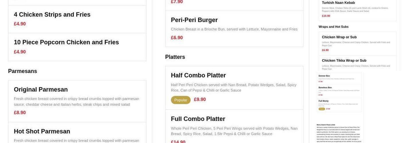 Gianni pizza leeds Menu