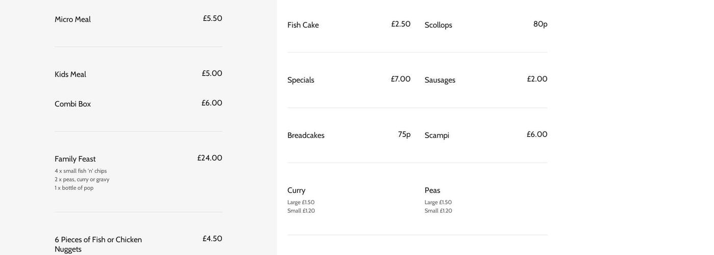 Coe’s Fisheries Crossgates Ltd Menu
