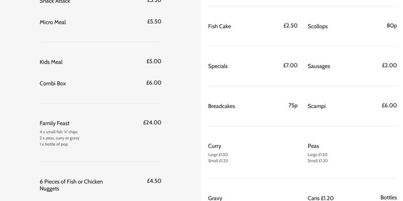 Coe’s Fisheries Crossgates Ltd Menu