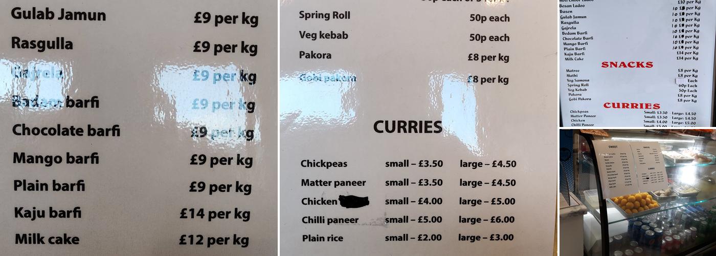 Sanghas Sweets and Snacks Menu