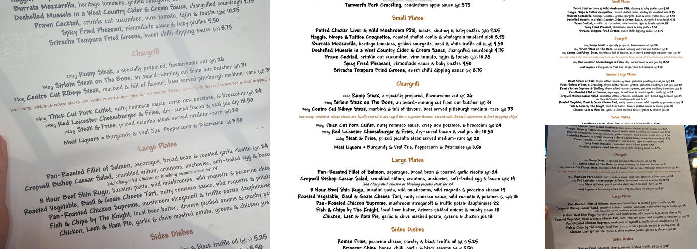 Knight & Garter Menu