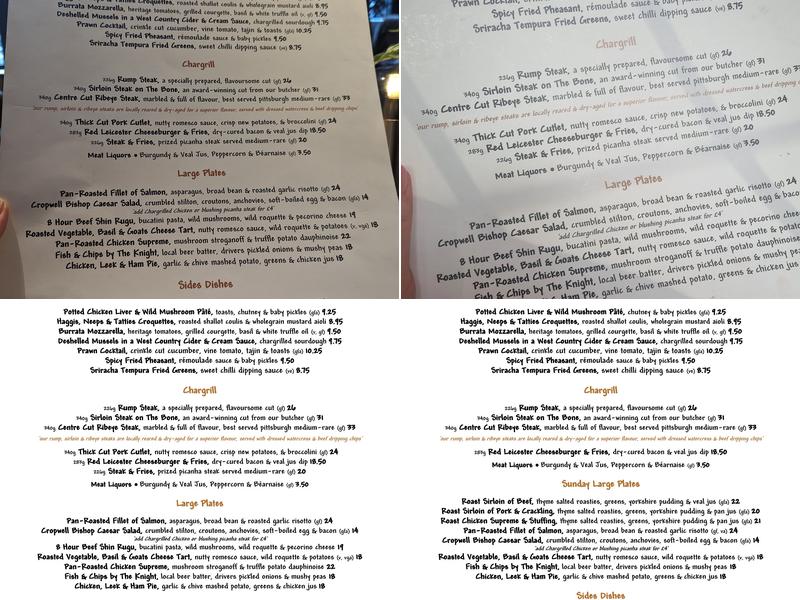 Knight & Garter Menu