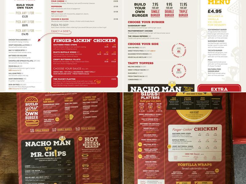 Rileys Sports Bar Leicester Menu