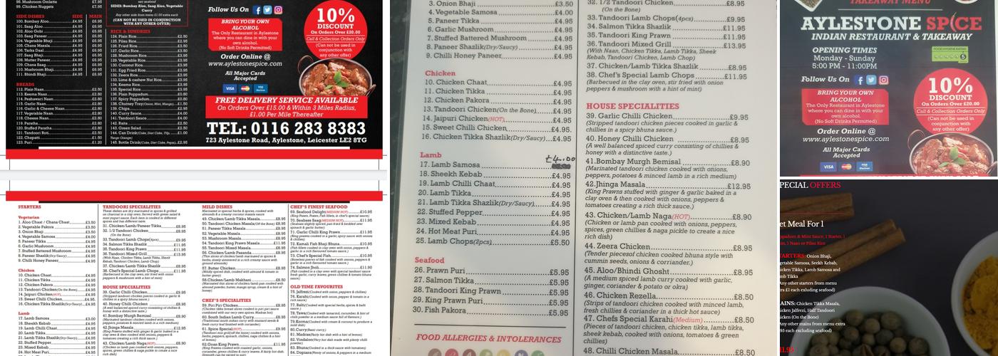 Aylestone Spice Leicester Menu