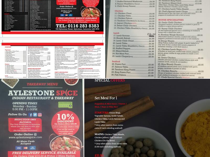 Aylestone Spice Leicester Menu