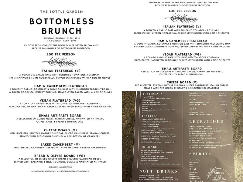 The Bottle Garden Leicester Menu