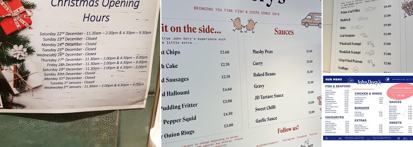 John Dory's Quorn Menu