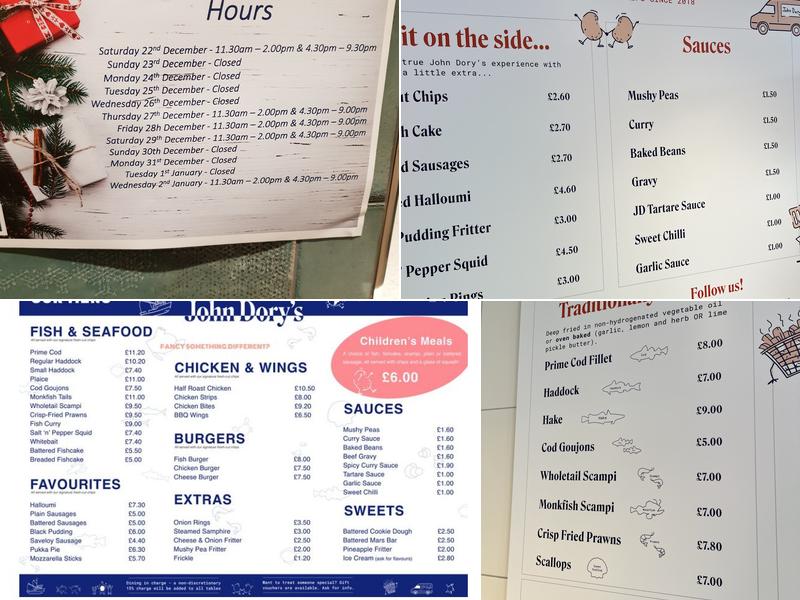 John Dory's Quorn Menu