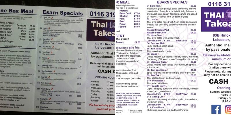 Thai Esarn Takeaway Menu