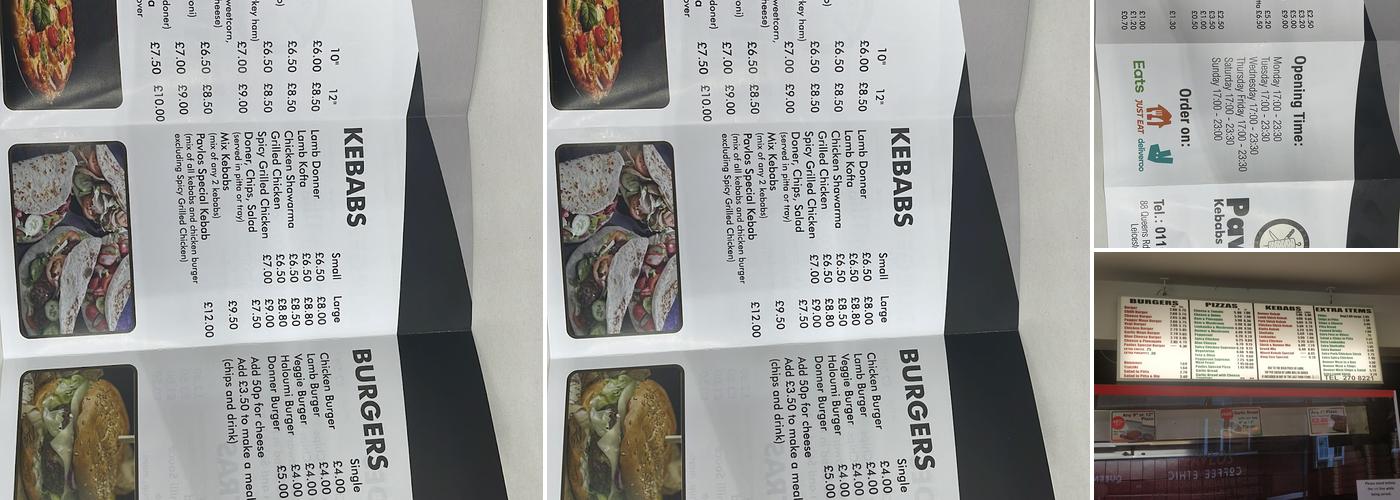 Pavlos Kebabs & Pizzas Menu