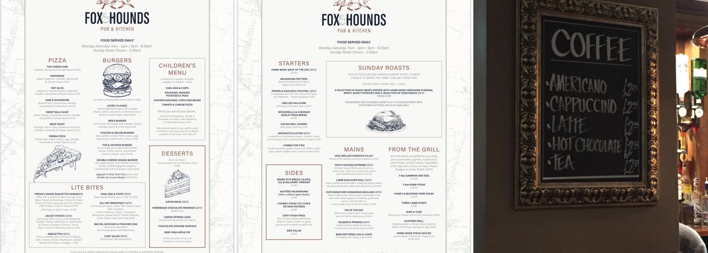 Fox & Hounds Public House Menu