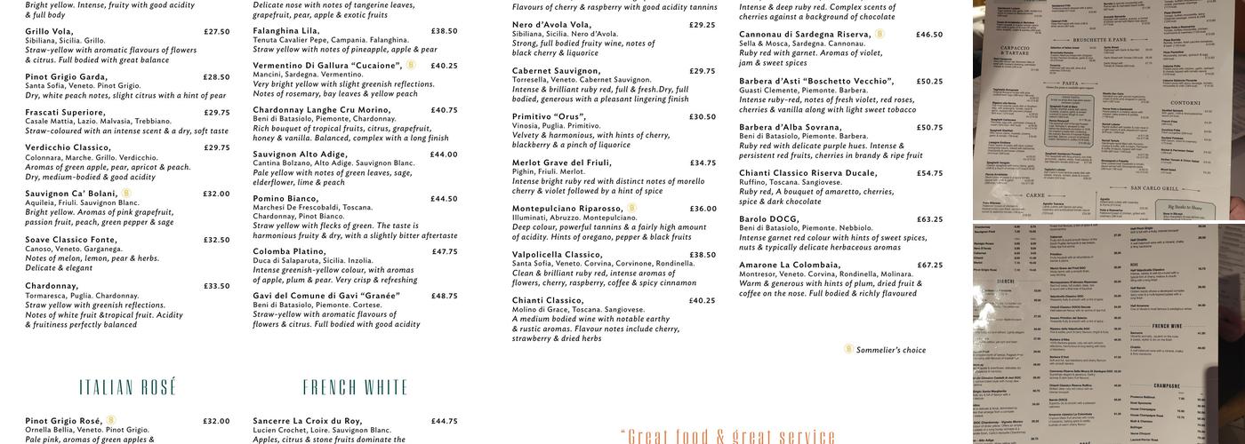San Carlo - Leicester Menu