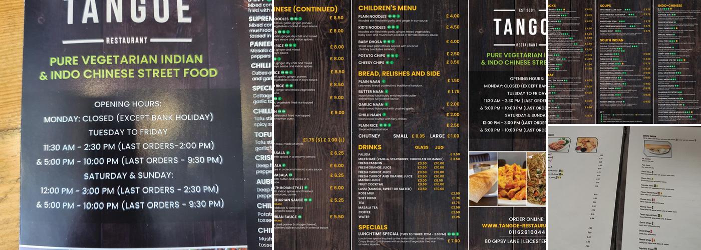 Tangoe Restaurant Menu