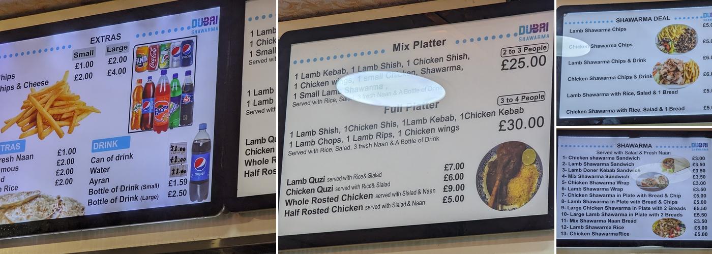 Dubai Shawarma Menu