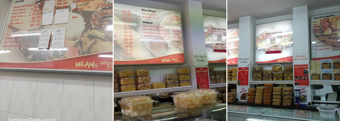 Milans Dhosa Express Menu