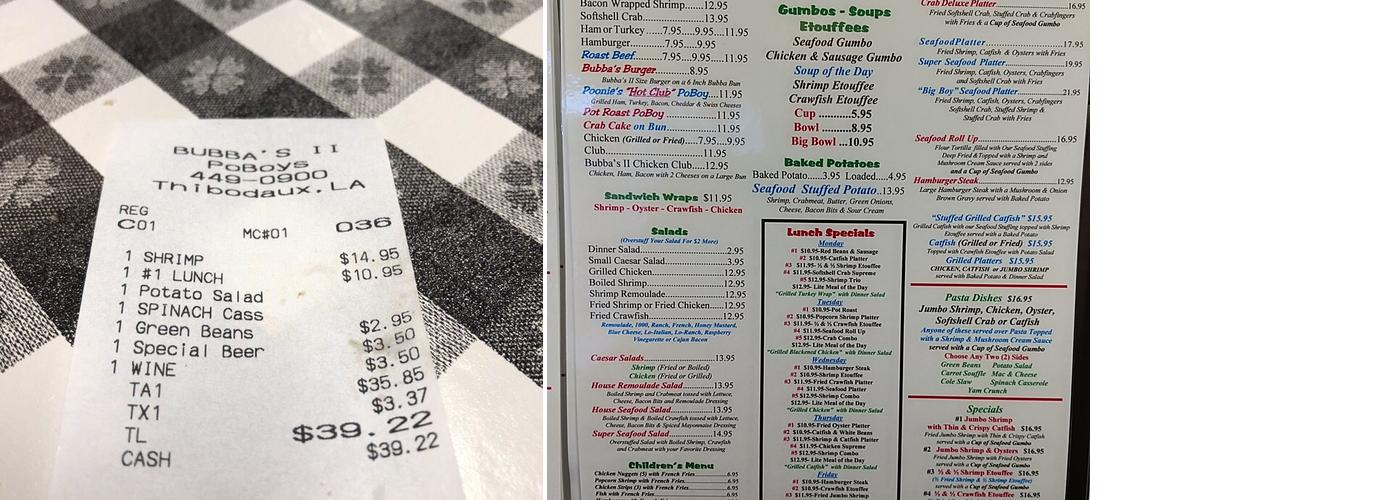 Bubba's II Po-Boys & Seafood Menu