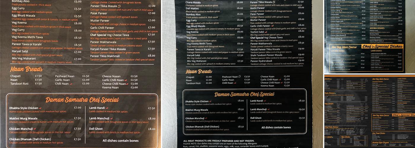 Daman Samudra Restaurant Menu
