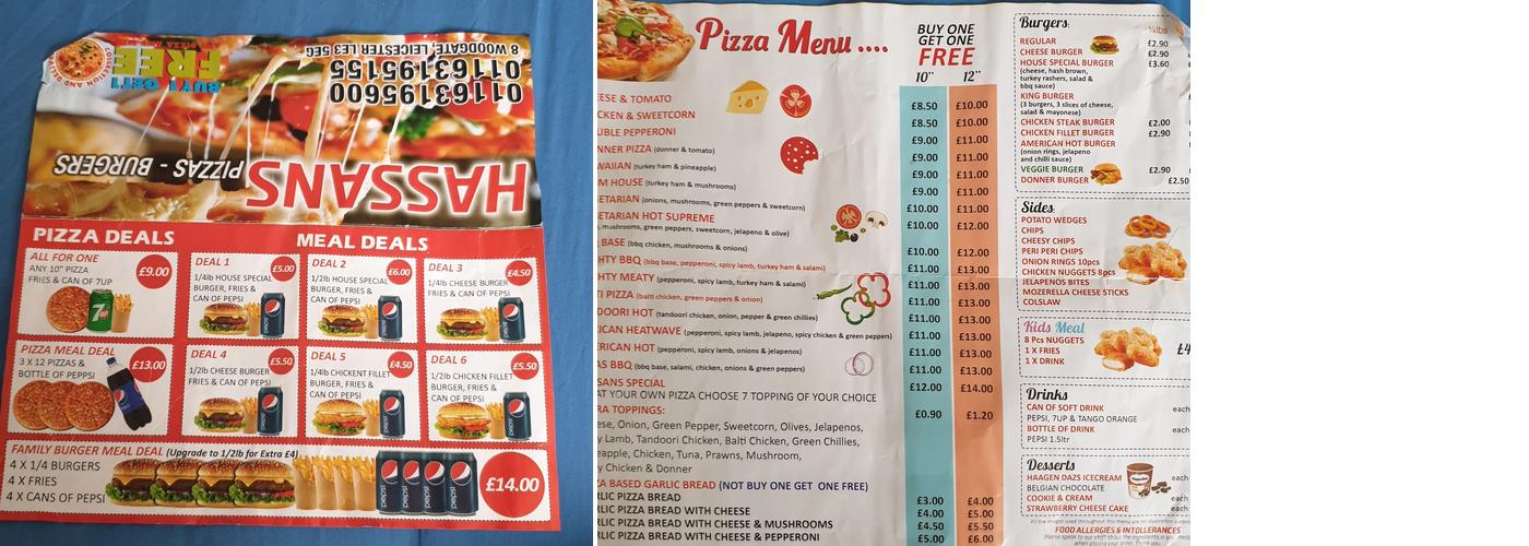 Hassan's Balti Menu