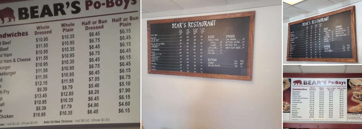 Bear's Restaurant Menu