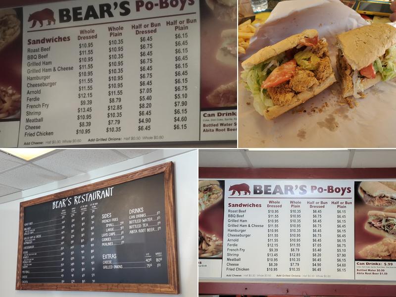 Bear's Restaurant Menu