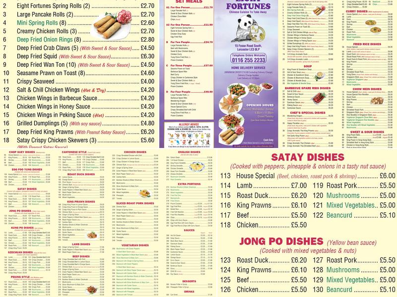 Eight Fortunes Menu