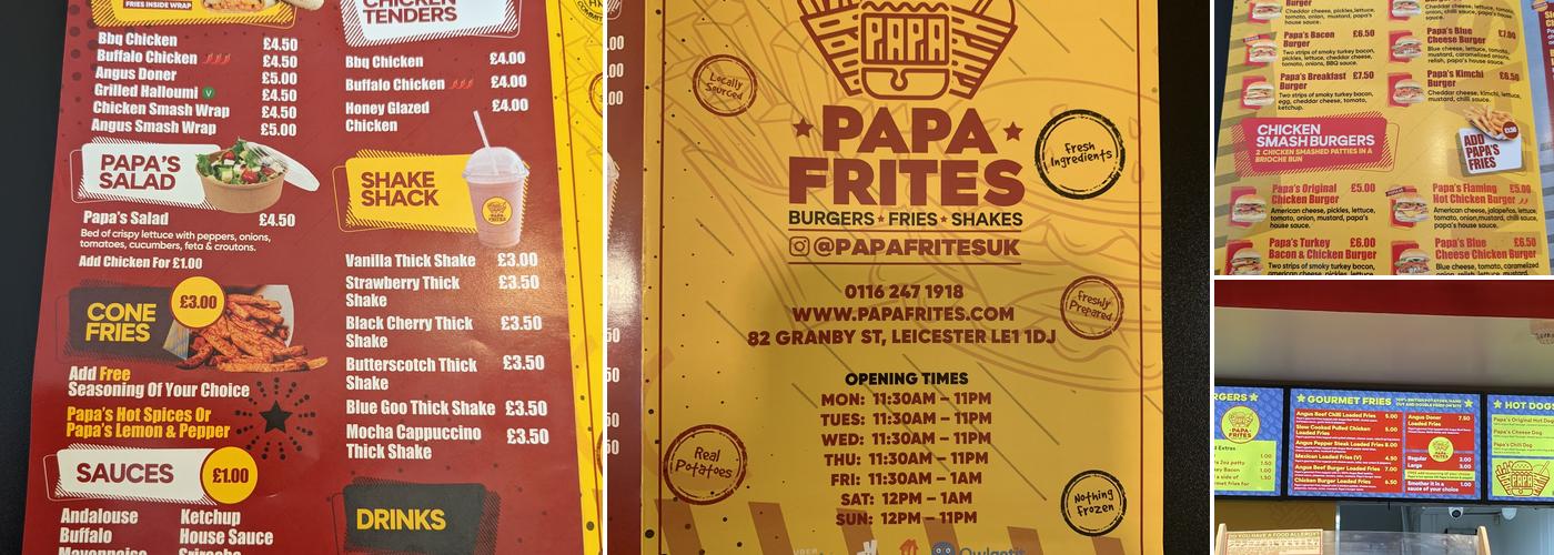 Papa Frites Menu