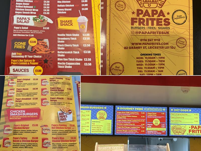 Papa Frites Menu