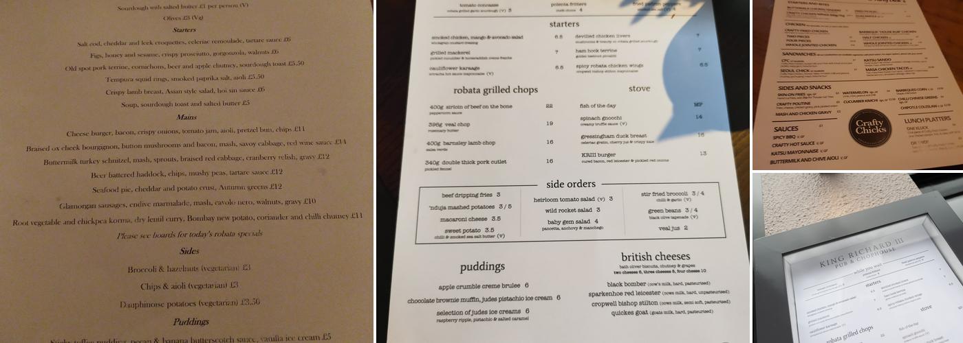 King Richard III Menu