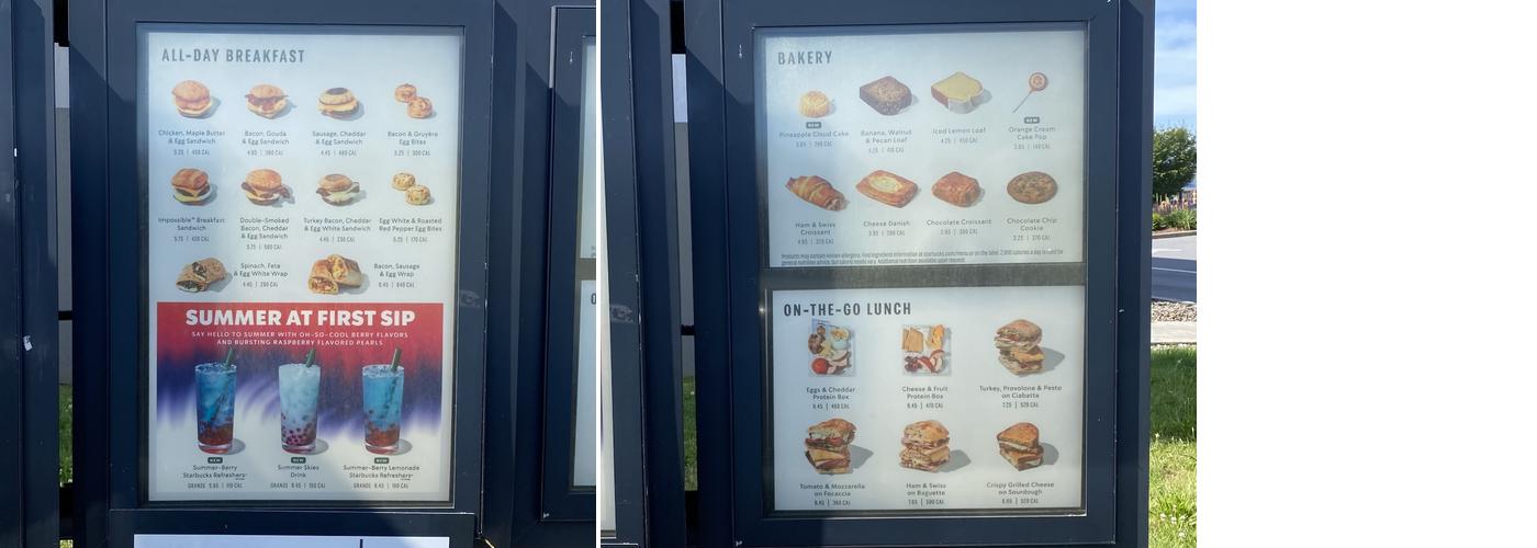 Starbucks Coffee Company Menu