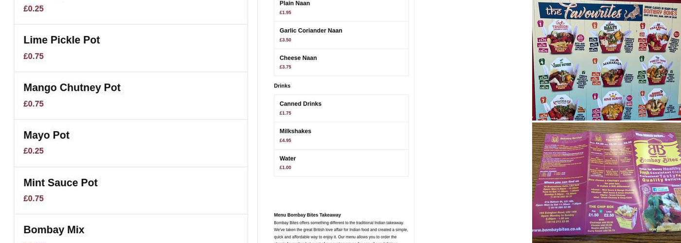 Bombay Bites Braunstone Gate Menu