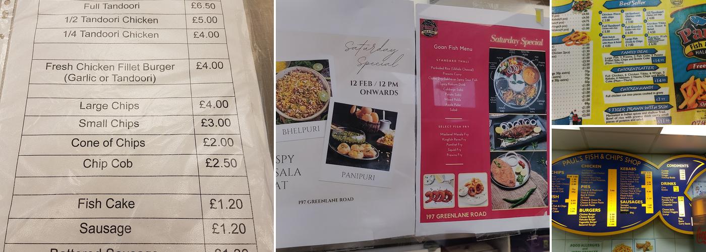 Paul's Fish and Chips Menu