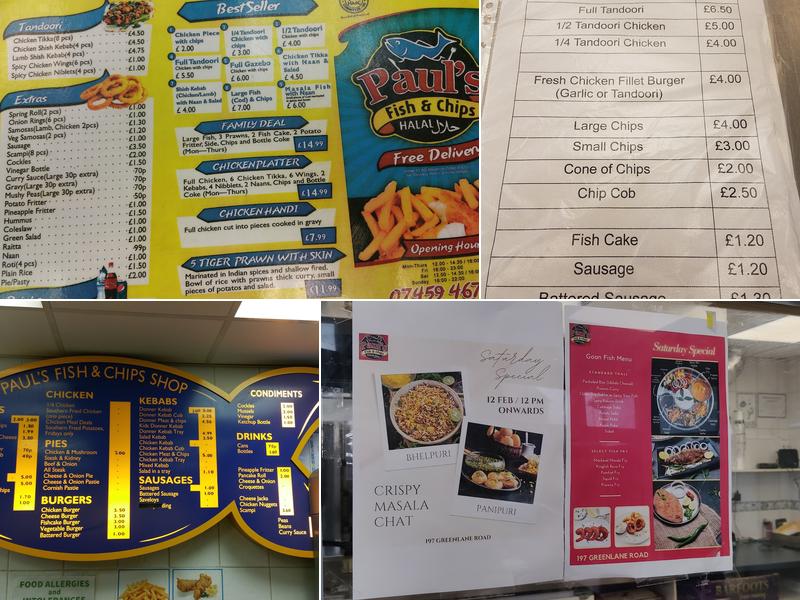Paul's Fish and Chips Menu
