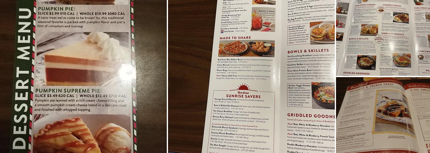 Bob Evans Menu